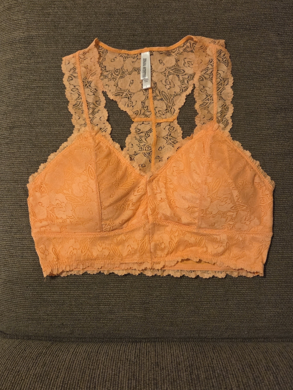 Nwot Zenana Large Sherbert Orange Lace Racerback Bralette Comes W Cups Colorful!